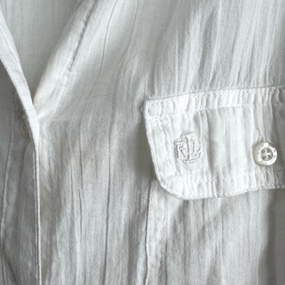 NEW Lauren Ralph Lauren White Cotton Button Down Blouse Shirt Roll Tab | Large - Picture 5 of 8